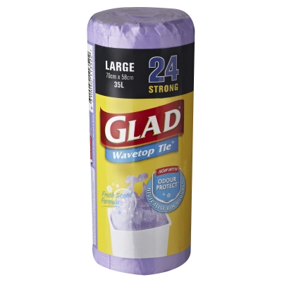 Glad Wavetop Tie Garbage Bag Purple Large 35lt 24 Pack