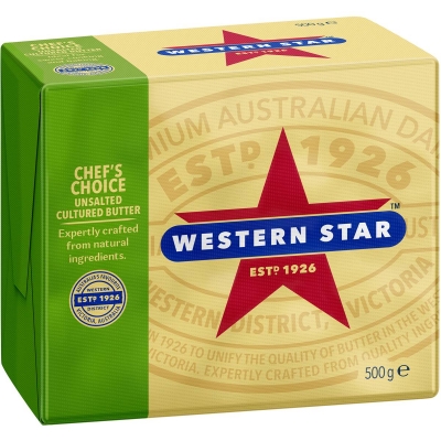 Western Star Butter Pat Chef's Choice Unsalted 500g