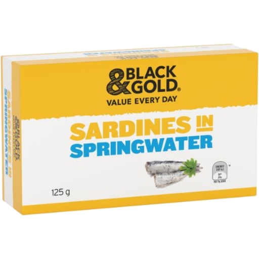 Black & Gold Sardines In Springwater 125g