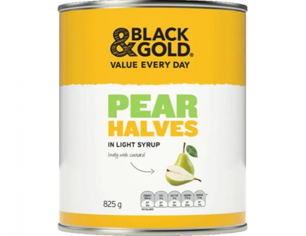 Black & Gold Pear Halves In Light Syrup 825g