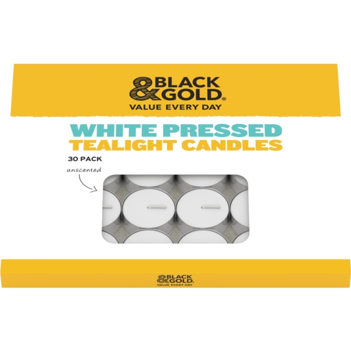 Black & Gold Tea Light Candles White 30 Pack