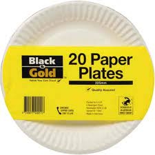 Black & Gold Paper Snack Plates Uncoated 180mm 20 Pack