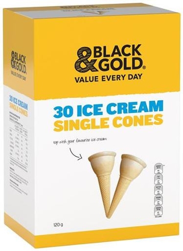 Black & Gold Ice Cream Cones 30 Pack