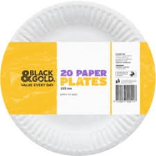 Black & Gold Paper Dinner Plates Uncoated 225mm 20 Pack