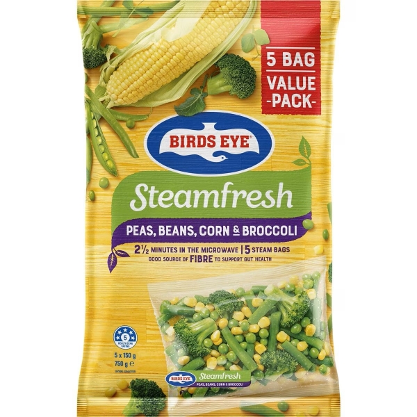 Birds Eye Steam Fresh Peas Beans Corn & Broccoli 5 Pack 750g