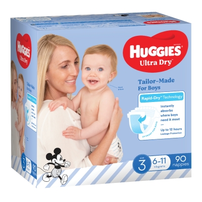 Huggies Ultra Dry Nappies Boy Size 3 6-11kg 90 Pack