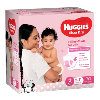 Huggies Ultra Dry Nappies Girl Size 3 6-11kg 90 Pack