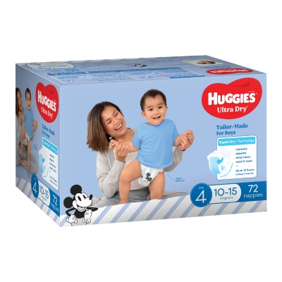 Huggies Ultra Dry Nappies Boy Size 4 10-15kg 72 Pack