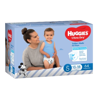 Huggies Ultra Dry Nappies Boy Size 5 13-18kg 64 Pack