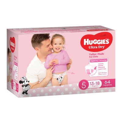 Huggies Ultra Dry Nappies Girl Size 5 13-18kg 64 Pack