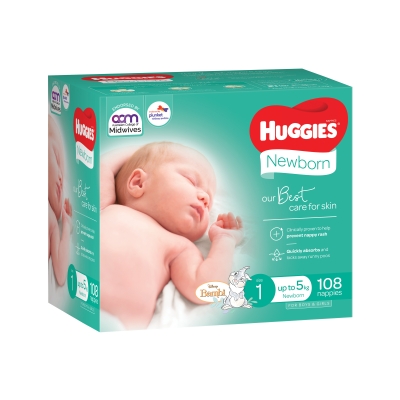 Huggies Nappies Newborn Size 1 Up to 5kg 108 Pack