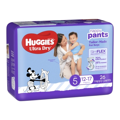 Huggies Ultra Dry Nappy Pants Boy Size 5 12-17kg 26 Pack