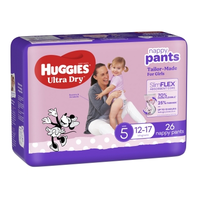 Huggies Ultra Dry Nappy Pants Girl Size 5 12-17kg 26 Pack