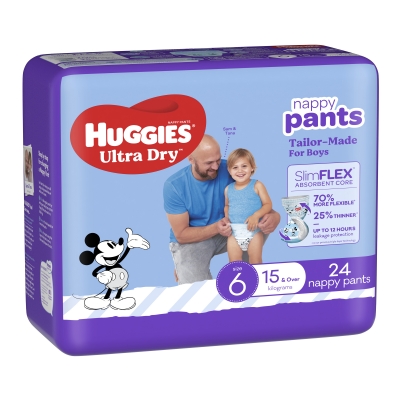 Huggies Ultra Dry Nappy Pants Boy Size 6 15kg+ 24 Pack