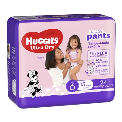 Huggies Ultra Dry Nappy Pants Girl Size 6 15kg+ 24 Pack