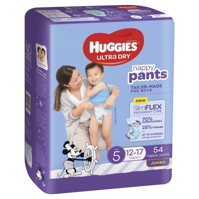 Huggies Ultra Dry Nappy Pants Boy Size 5 12-17kg 54 Pack