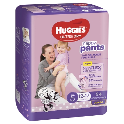 Huggies Ultra Dry Nappy Pants Girl Size 5 12-17kg 54 Pack