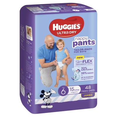 Huggies Ultra Dry Nappy Pants Boy Size 6 15+ kg 48 Pack