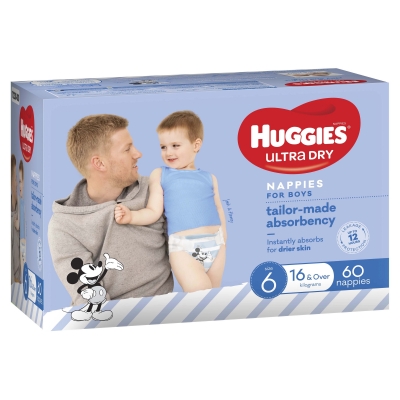 Huggies Ultra Dry Nappies Boy Size 6 16+ kg 60 Pack