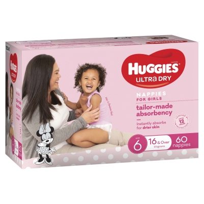 Huggies Ultra Dry Nappies Girls Size 6 16kg+ 60 Pack