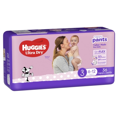 Huggies Ultra Dry Nappy Pants Girl Size 3 6-12kg 36 Pack