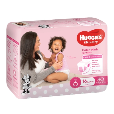 Huggies Ultra Dry Nappies Girl Size 6 16kg+ 30 Pack