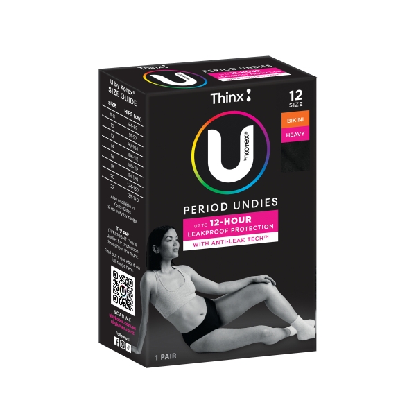 U by Kotex Period Undies Black Bikini Heavy Size 12 