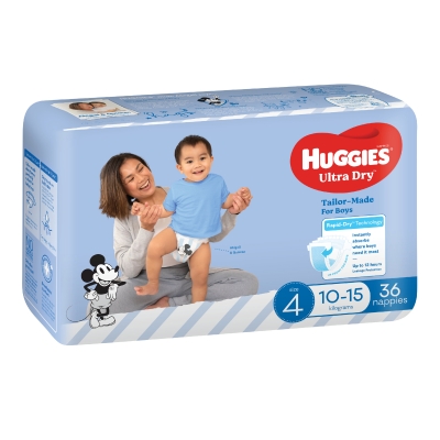 Huggies Ultra Dry Nappies Boy Size 4 10-15kg 36 Pack