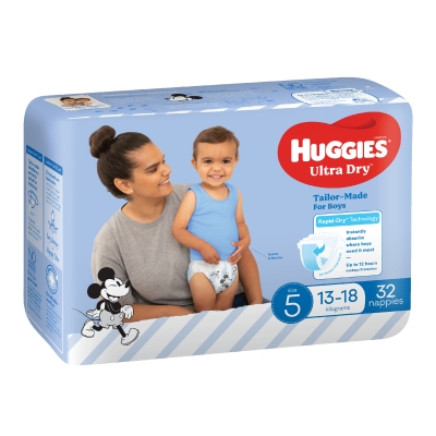 Huggies Ultra Dry Nappies Boy Size 5 13-18kg 32 Pack