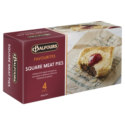 Balfours Square Meat Pies 4 Pack 680g