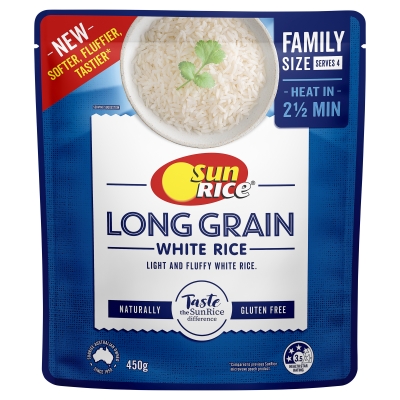 Sunrice White Long Grain Rice Microwave Pouch 450g