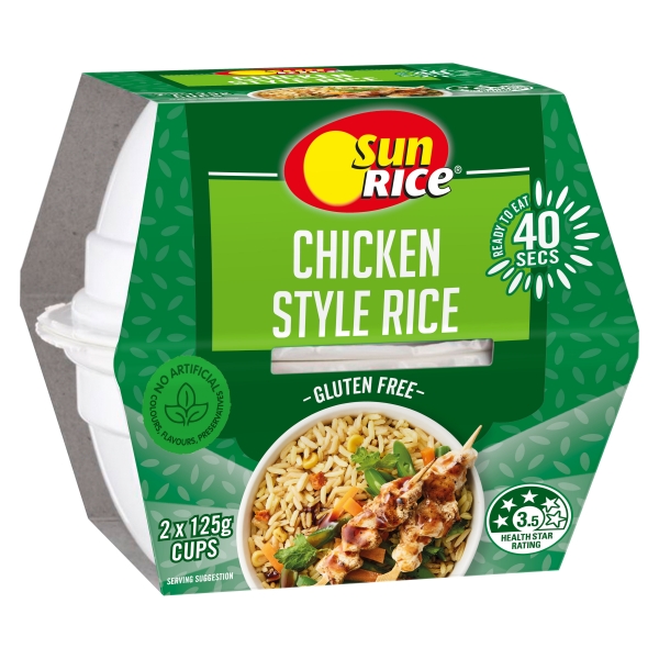 SunRice Microwave Chicken Style Flavoured Rice Cups 2 Pack 250g 