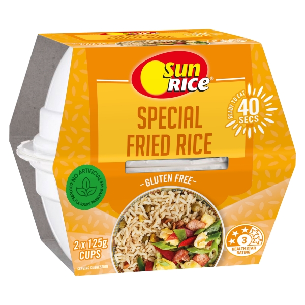 SunRice Microwave Special Fried Rice Flavoured Rice Cups 2 Pack 250g 