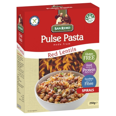 San Remo Pulse Pasta Red Lentils Spirals Gluten Free 250g