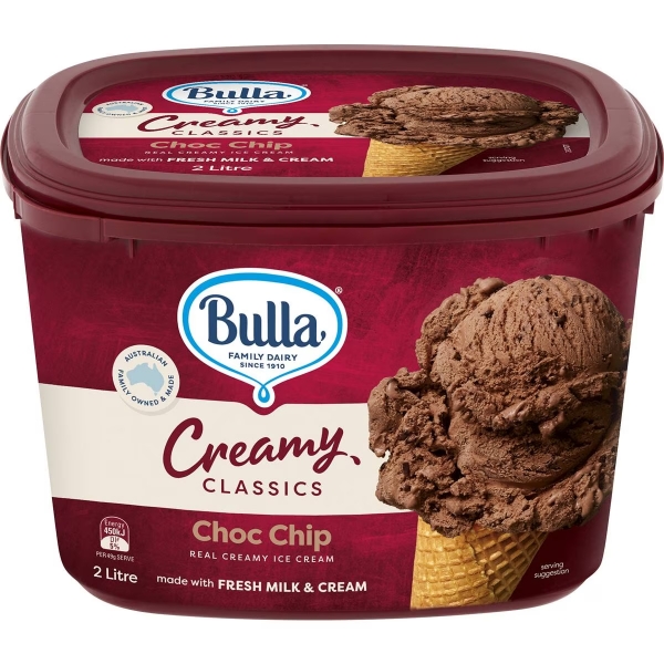 Bulla Creamy Classics Ice Cream Choc Chip 2lt