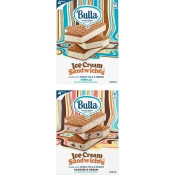 Bulla Ice Cream Sandwiches Vanilla 4 Pack