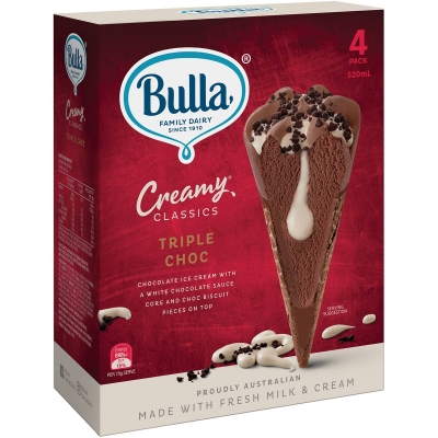 Bulla Ice Cream Creamy Classics Triple Choc 4 Pack