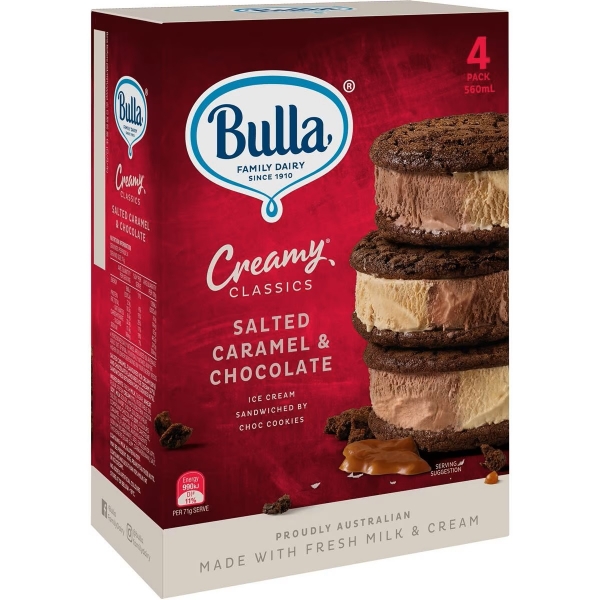 Bulla Creamy Classics Ice Cream Sandwich Salted Caramel & Chocolate 4 Pack