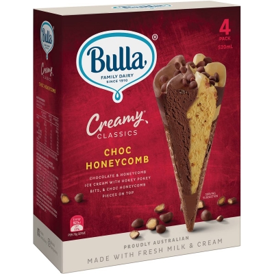 Bulla Ice Cream Creamy Classics Choc Honeycomb 4 Pack