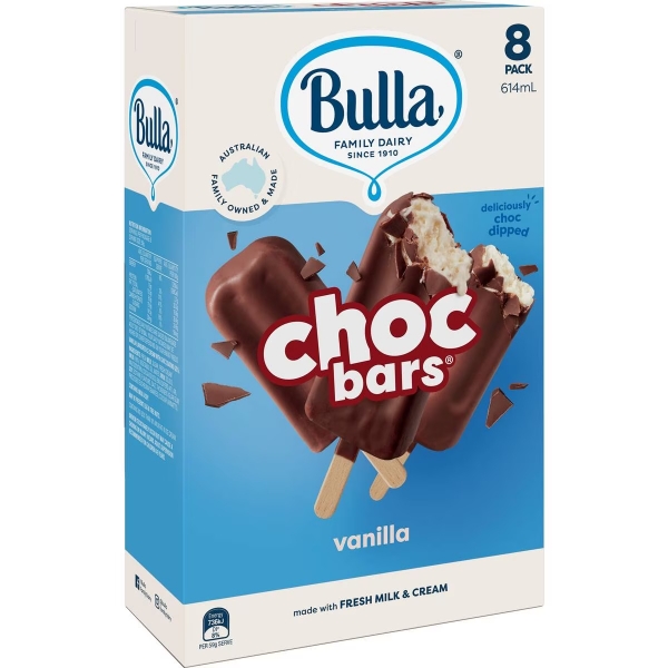 Bulla Ice Cream Bar Choc Vanilla 8 Pack