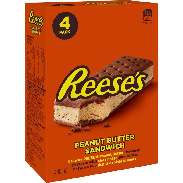 Reeses Ice Cream Sandwich Peanut Butter 4 Pack 440ml