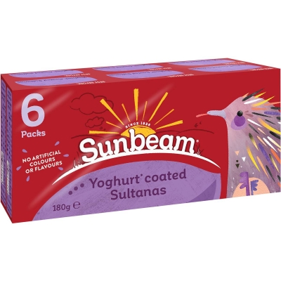 Sunbeam Snack Pack Sultanas In Yoghurt 6 Pack 180g