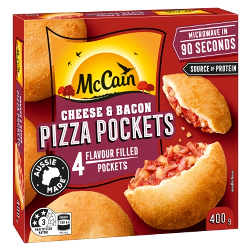 McCain Pizza Pockets Cheese & Bacon 4 Pack 400g