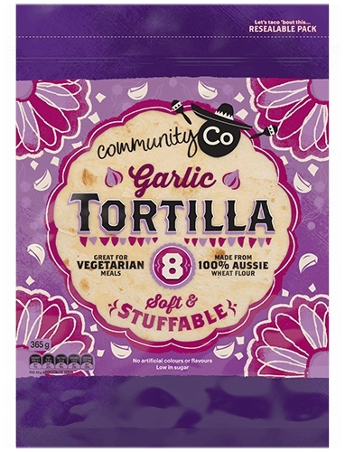 Community Co Tortillas Garlic 8 Pack 365g