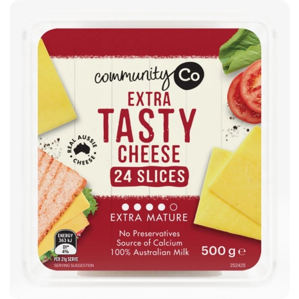 Community Co Cheese Slices Extra Tasty 24 Pack 500g