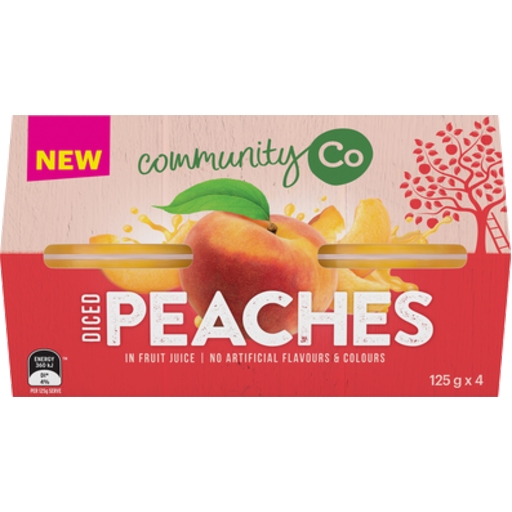 Community Co Diced Peaches In Juice 4 x 125g