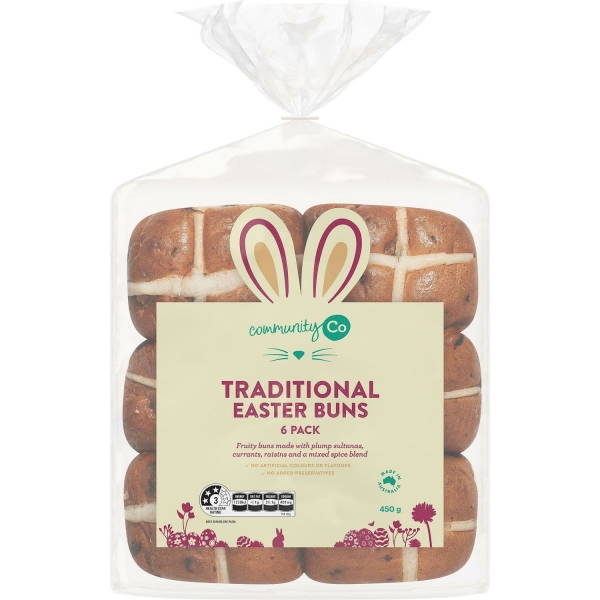 Community Co Easter Buns Traditional Fruit 6 Pack 450g