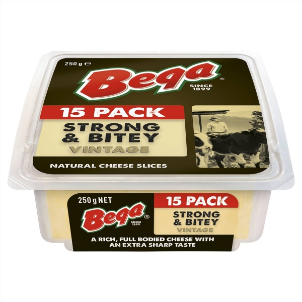 Bega Cheese Strong & Bitey Slices 15 Pack 250g