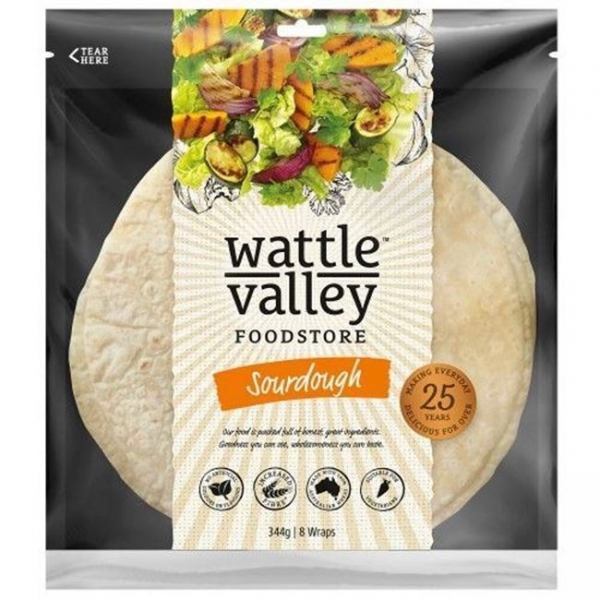 Wattle Valley Wraps Sourdough 8 Pack 344g