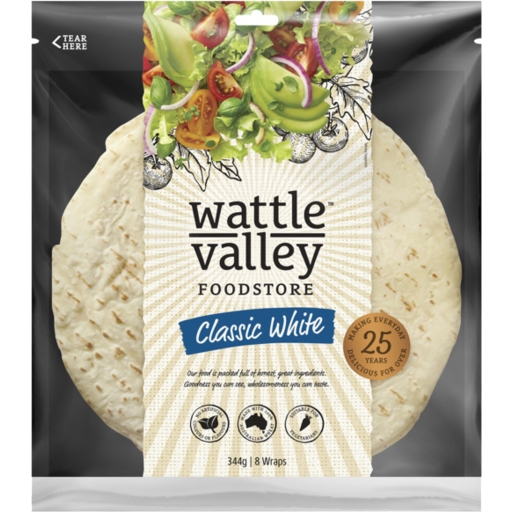 Wattle Valley Wraps Classic White 8 Pack 344g